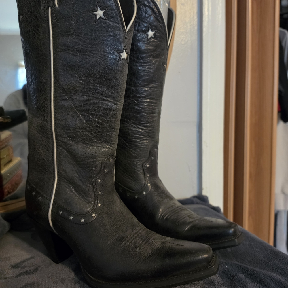 Twisted X Black Leather Star-Accent Western Boots